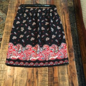 LOFT Like New! knee length Skirt, Black w/ Paisley